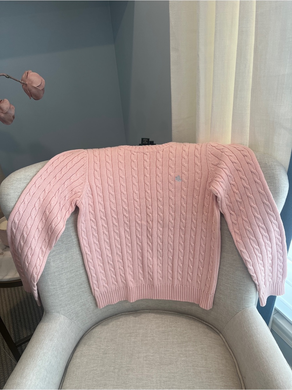 Lauren Ralph Lauren Pink Cable-Knit Crewneck Sweater Size P/M